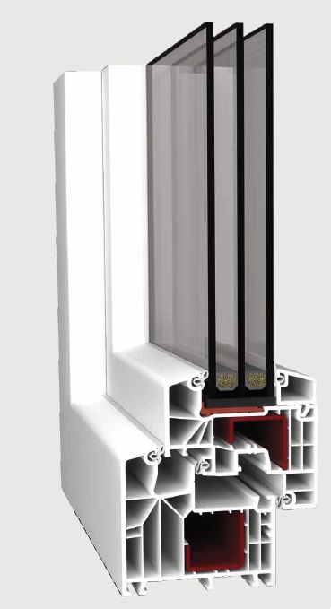 Cross-section profiles "ALUPLAST IDEAL 8000" and the triple-layered glass